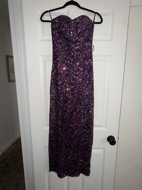 Strapless Sequined Evening Gown in Purple Multi